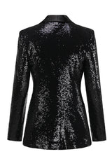 Black Sparkly Prom Blazer For Women With Fringe Details