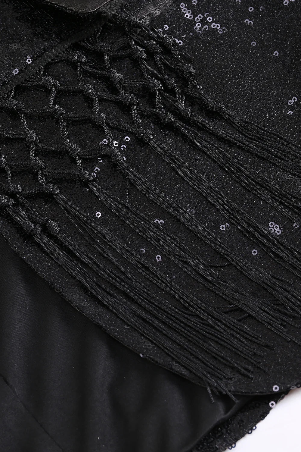 Black Sparkly Prom Blazer For Women With Fringe Details