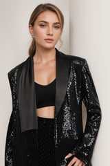 Black Sparkly Prom Blazer For Women With Fringe Details