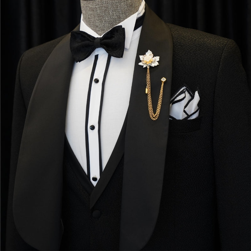 Black Three Piece Shawl Lapel Wedding Suit