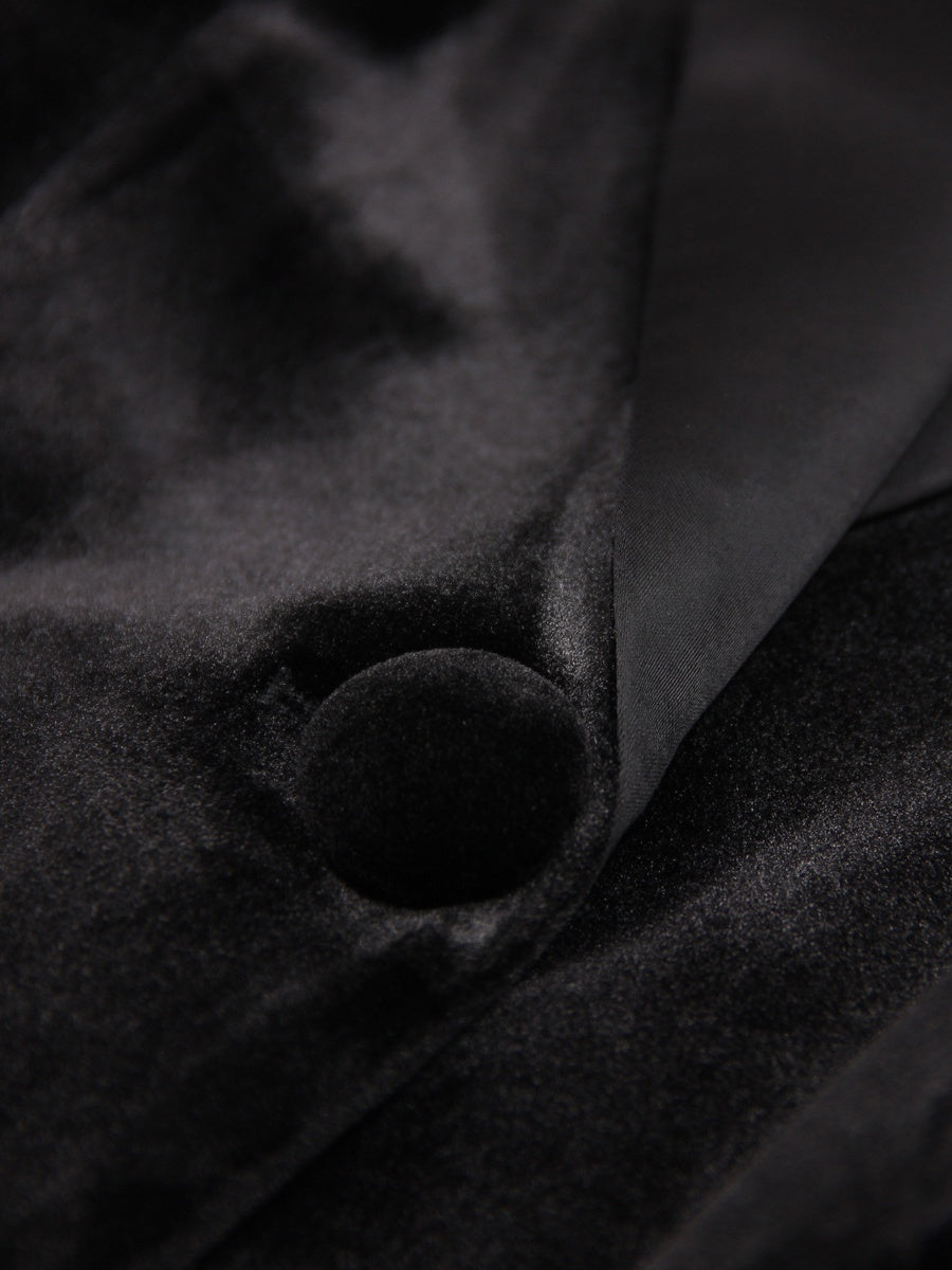 Black Velvet Coat For Women Featuring A Feather-Trimmed Peak Lapel