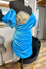 Black Velvet Cocktail Dress Chic Sweetheart Collar Delicate Beaded Party Dress