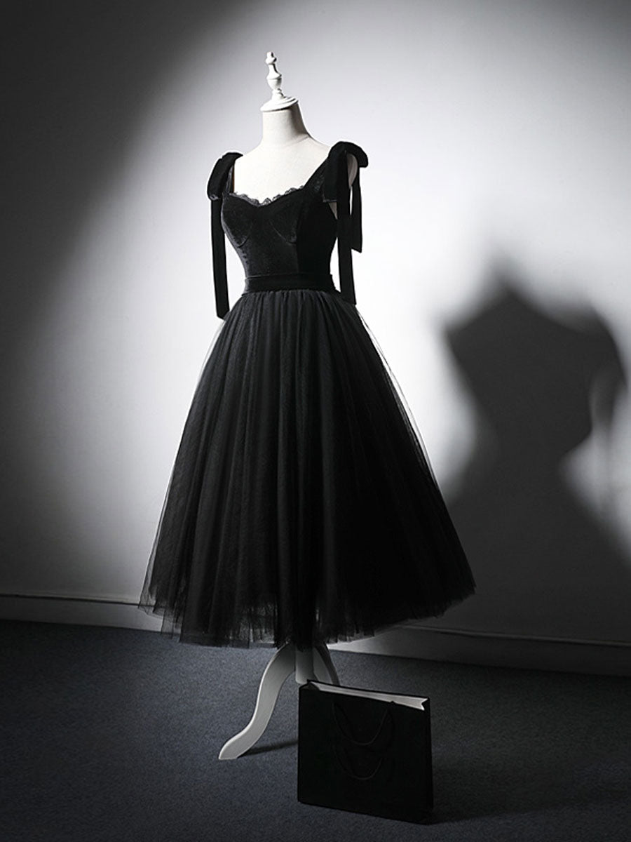 Black Velvet Cocktail Dress Tulle Lace Short Party Dress