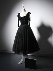 Black Velvet Cocktail Dress Tulle Lace Short Party Dress