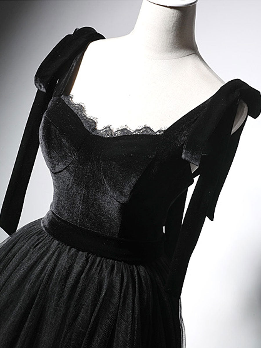 Black Velvet Cocktail Dress Tulle Lace Short Party Dress