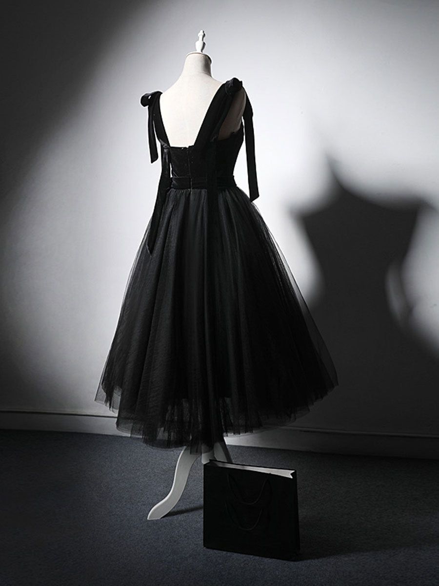 Black Velvet Cocktail Dress Tulle Lace Short Party Dress