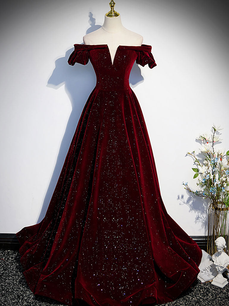 Black Velvet Formal Dress A Line Off the Shoulder Long Evening Dress