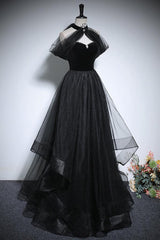 Black Velvet Formal Dress A Line Tulle Long Evening Dress
