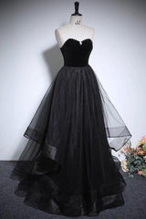 Black Velvet Formal Dress A Line Tulle Long Evening Dress