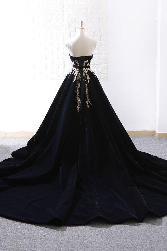 Black Velvet Formal Dress Lace Appliques Long Evening Dress