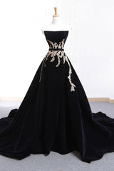 Black Velvet Formal Dress Lace Appliques Long Evening Dress
