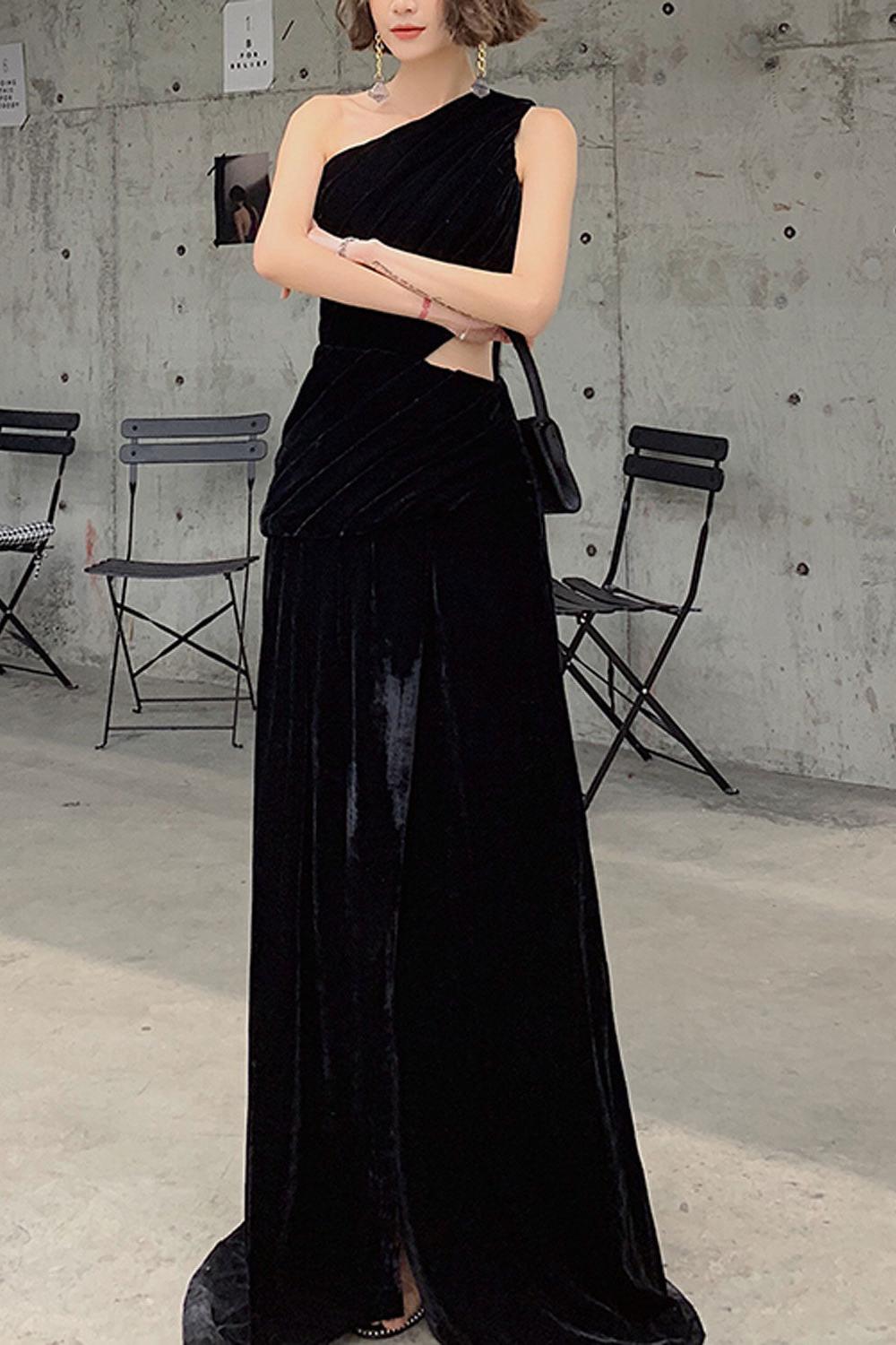 Black Velvet Formal Dress Long Evening Dress