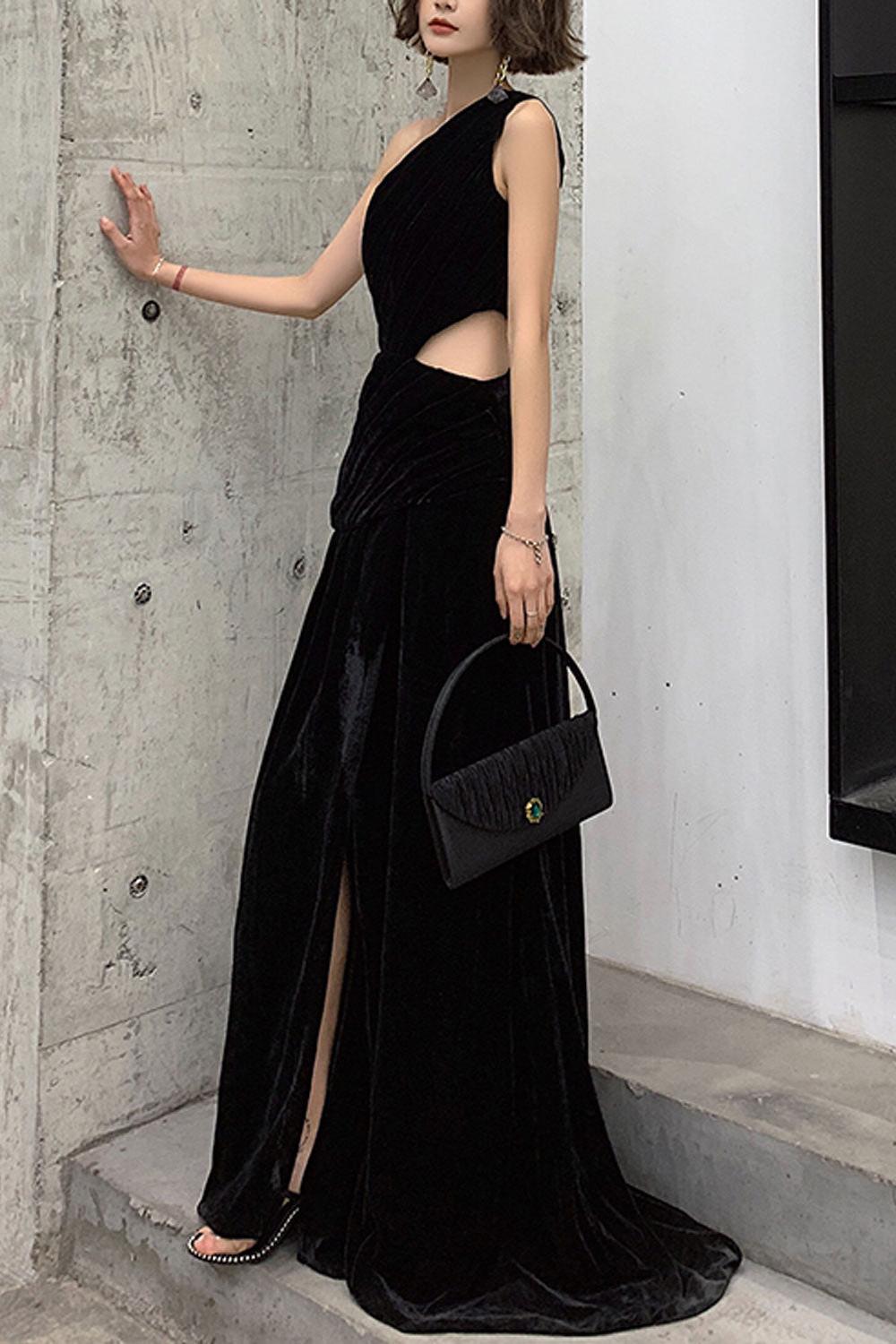Black Velvet Formal Dress Long Evening Dress