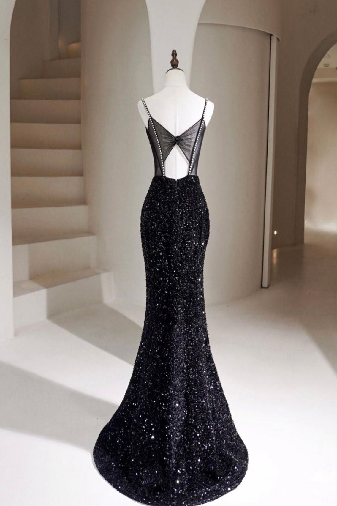 Black Velvet Formal Dress Mermaid Sequin Long Evening Dress