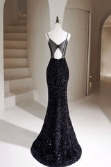 Black Velvet Formal Dress Mermaid Sequin Long Evening Dress