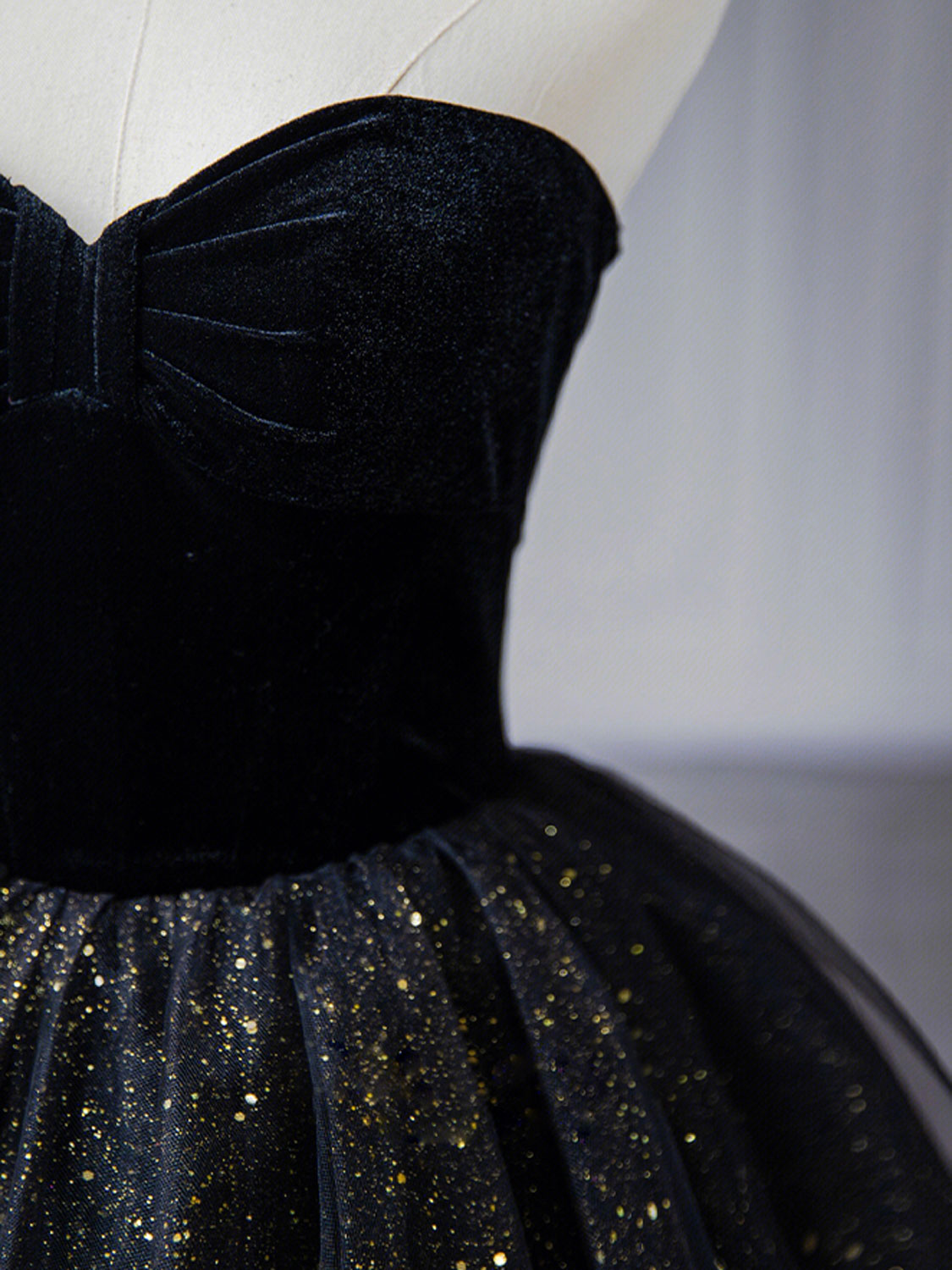 Black Velvet Formal Dress Sweetheart Neck Tulle Long Evening Dress