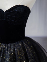 Black Velvet Formal Dress Sweetheart Neck Tulle Long Evening Dress