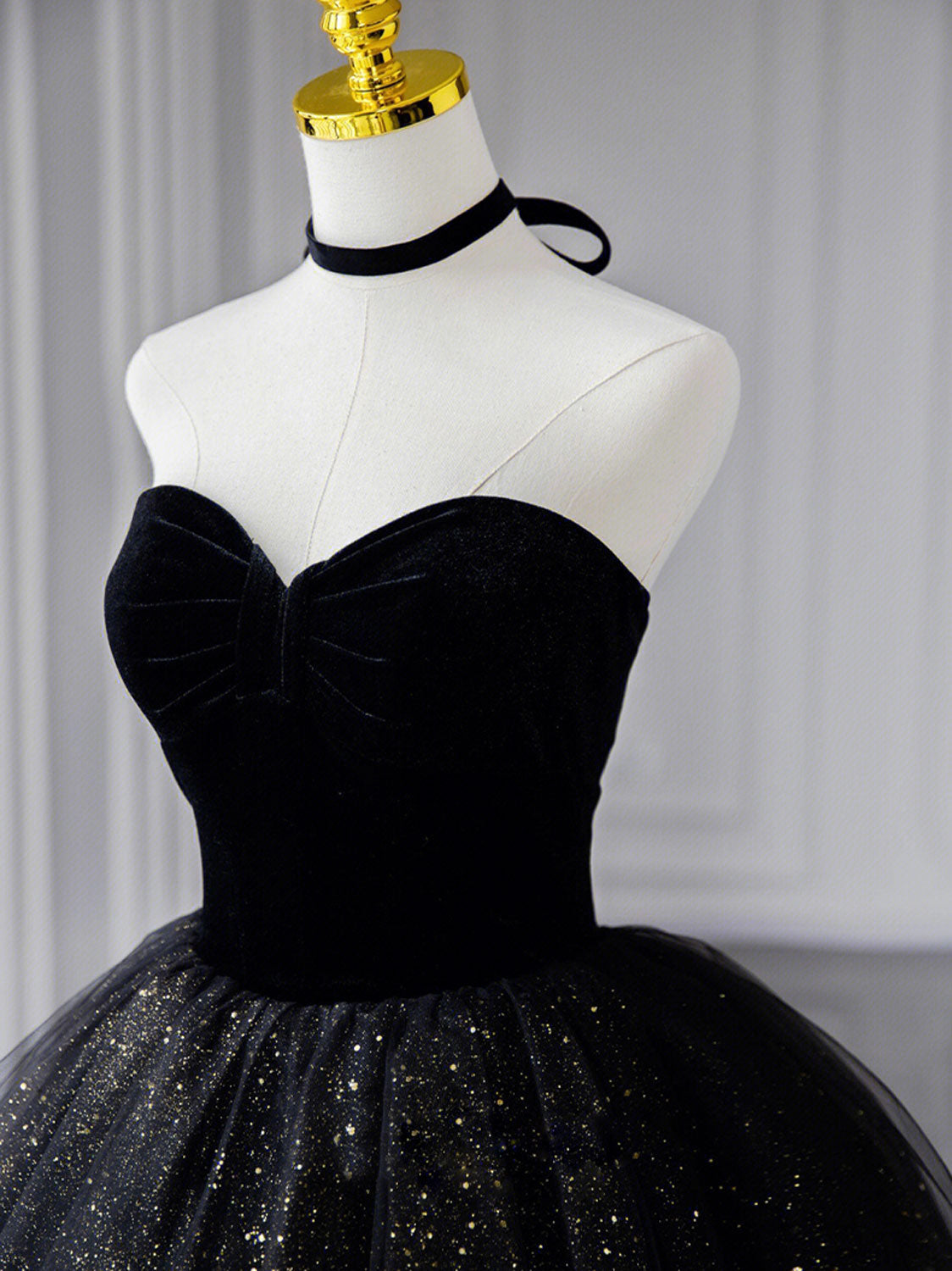 Black Velvet Formal Dress Sweetheart Neck Tulle Long Evening Dress