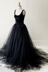 Black Velvet Formal Dress Tulle Long Christmas Party Dress