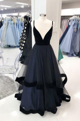 Black Velvet Formal Dress Tulle Long Christmas Party Dress