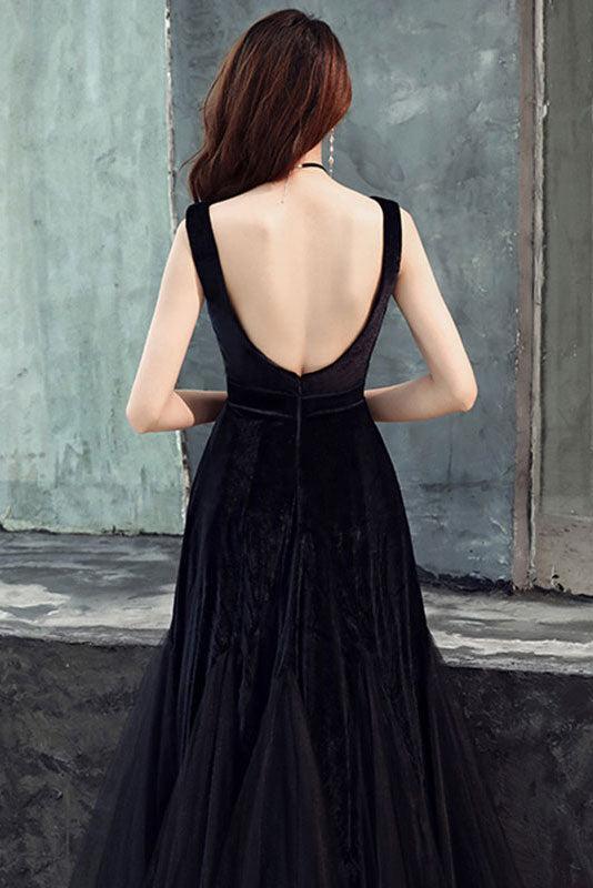 Black Velvet Formal Dress Tulle Long Evening Dress