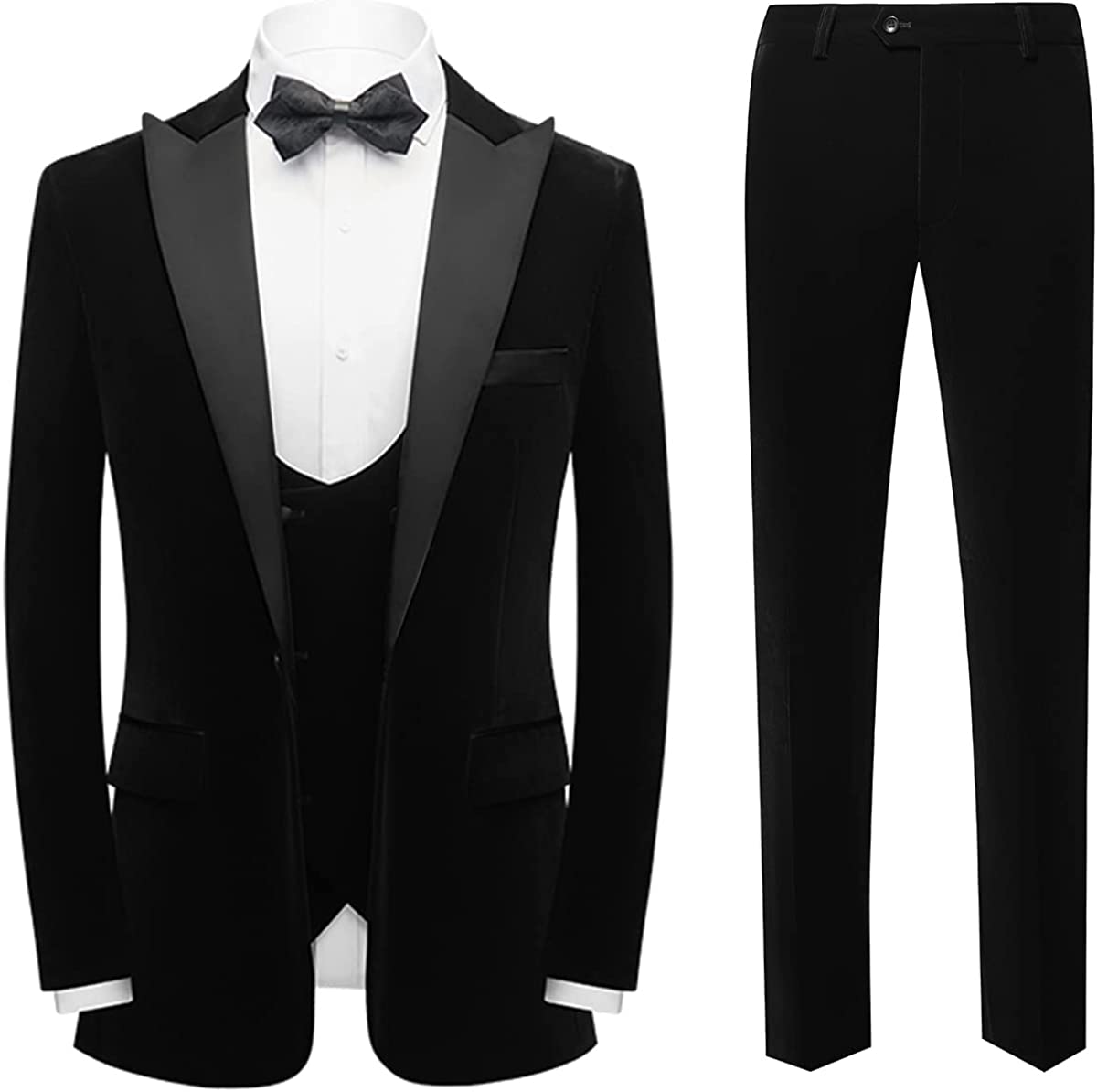 Black Velvet Three Piece Prom Suit for Men