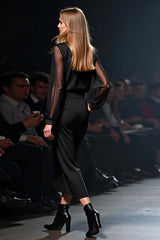 Black Wedding Guest Dress Casual Fashion Jumpsuit With Chiffon Sleeves