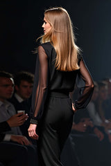 Black Wedding Guest Dress Casual Fashion Jumpsuit With Chiffon Sleeves