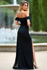 Black Wedding Guest Dress Chiffon Off The Shoulder Long Formal Dress