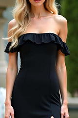 Black Wedding Guest Dress Chiffon Off The Shoulder Long Formal Dress