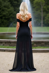 Black Wedding Guest Dress Sheath Long Off The Shoulder Formal Dress