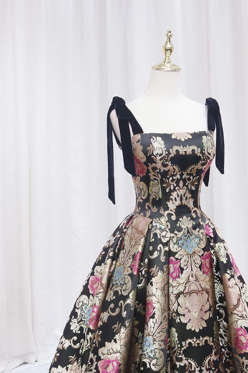 Black/Gold Prom Dress Satin A Line Long Formal Dress Evening Dress