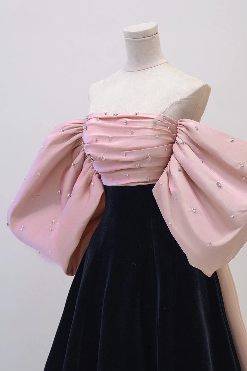 Black/Pink Prom Dress Velvet Long Black Prom Dress Formal Dress Evening Dress