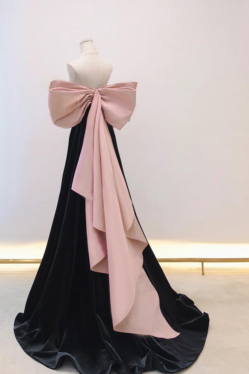 Black/Pink Prom Dress Velvet Long Black Prom Dress Formal Dress Evening Dress