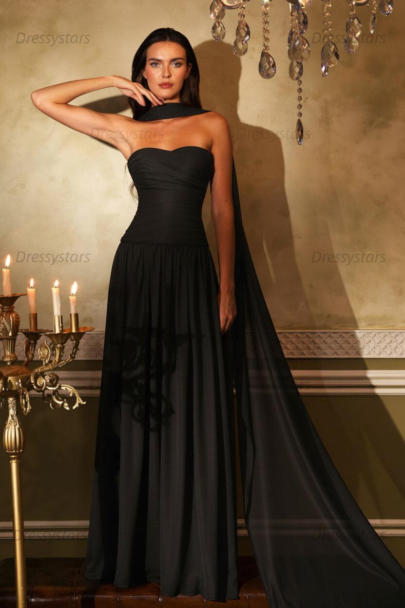 Orange A Line Prom Dress Sleeveless Strapless Formal Dress