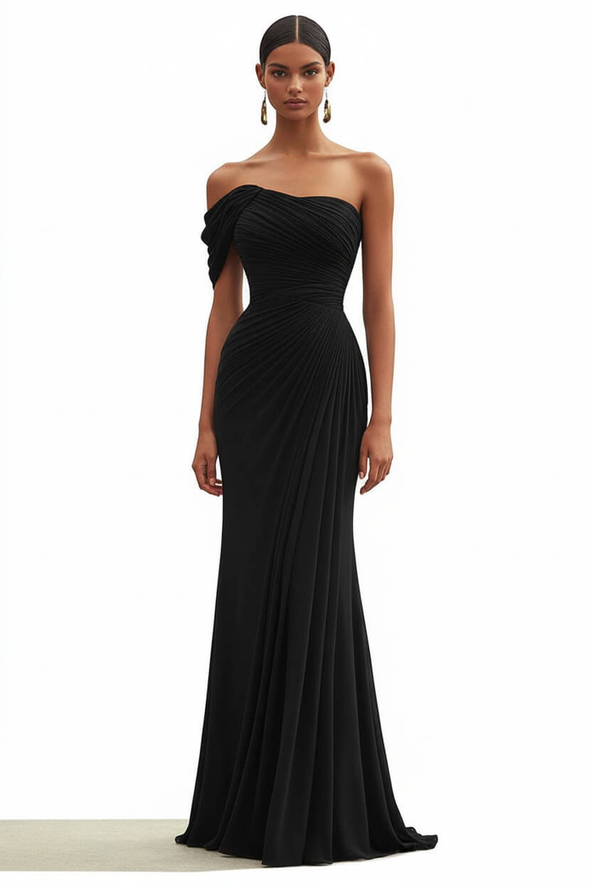 Dressystars One Shoulder Ruched Mermaid Dark Green Wedding Guest Dress Long Formal Dress
