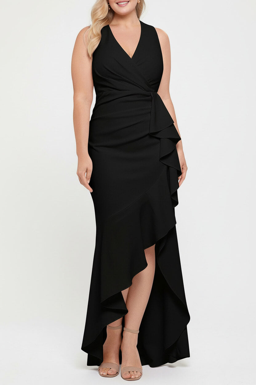 V-Neck Sleeveless Plus Size Floor-Length Sheath/Column Mother of the Bride Dresses with Ruffles