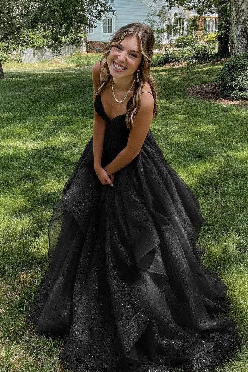 Pink Prom Dress V Neck Tulle Long Formal Evening Dress