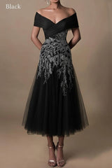 Off The Shoulder Wedding Dress Tea Length Mermaid Evening Formal Dress with Lace