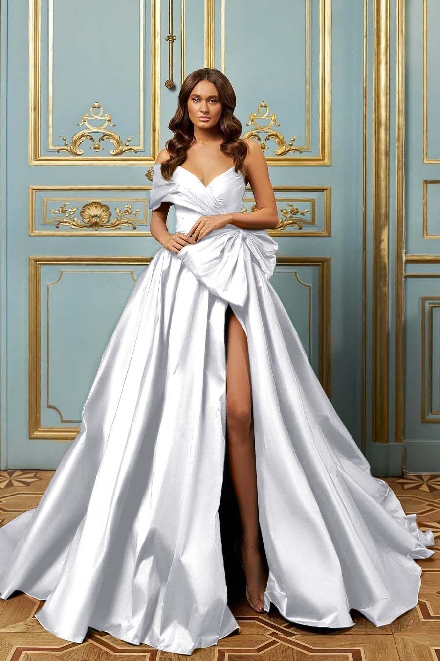 Blue A Line Prom Dress Cap Sleeve One Shoulder Satin Formal Dress
