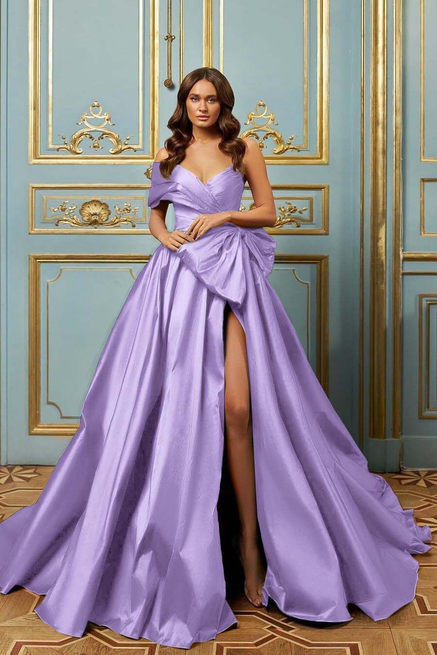 Blue A Line Prom Dress Cap Sleeve One Shoulder Satin Formal Dress