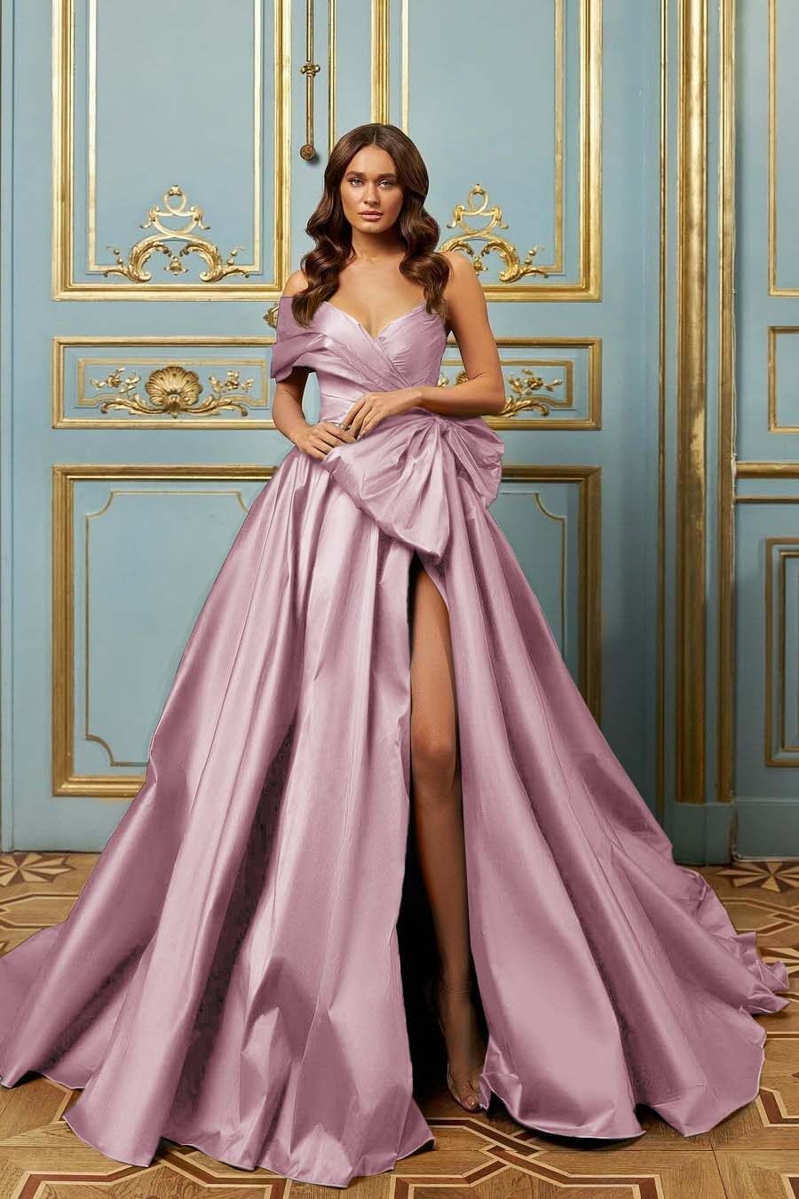 Blue A Line Prom Dress Cap Sleeve One Shoulder Satin Formal Dress