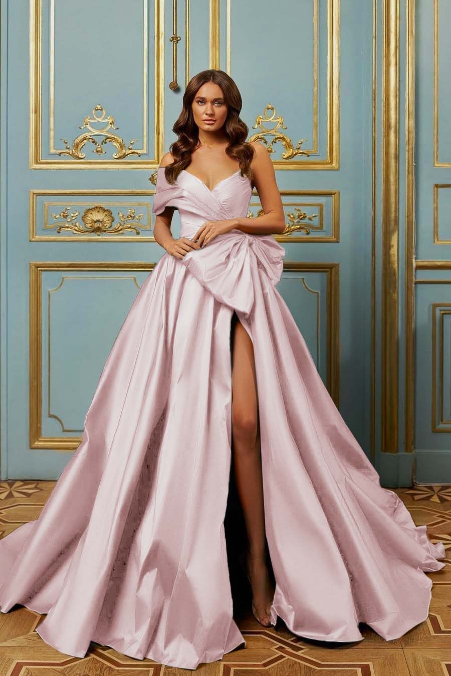 Blue A Line Prom Dress Cap Sleeve One Shoulder Satin Formal Dress