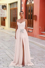Blue A Line Prom Dress Sleeveless Strapless Formal Dress With Beadings and Rhinestones