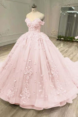 Blue Ball Gown Prom Dress Cap Sleeve Off the Shoulder Formal Dress With Lace Appliques