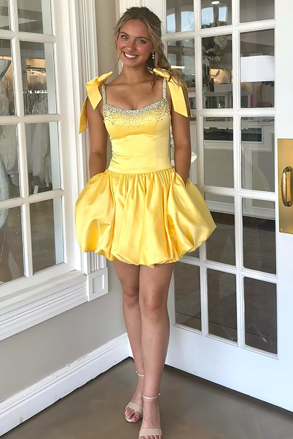 Blue Beaded A Line Homecoming Dresses Short Cocktail Dresses With Bow