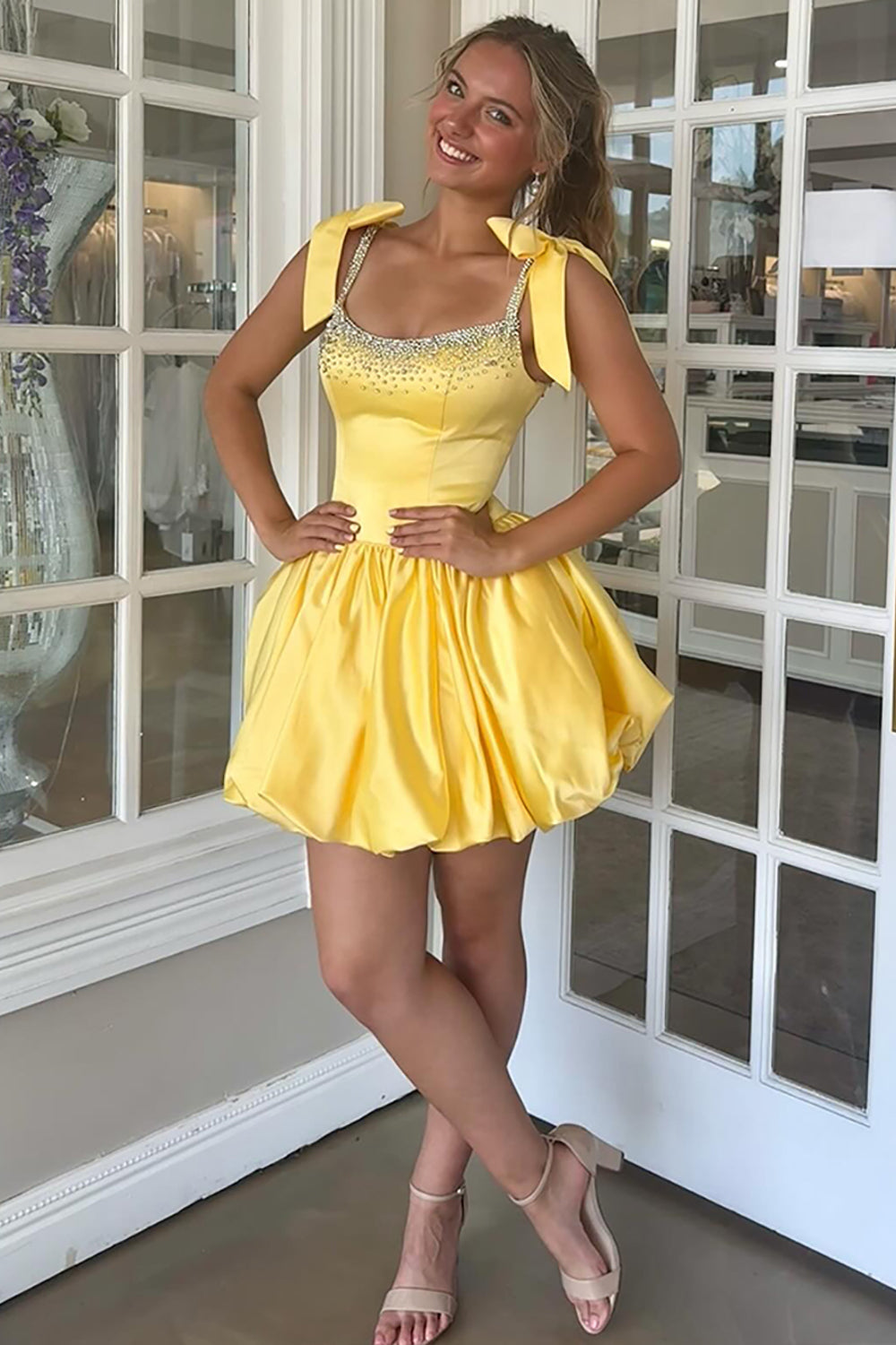 Blue Beaded A Line Homecoming Dresses Short Cocktail Dresses With Bow