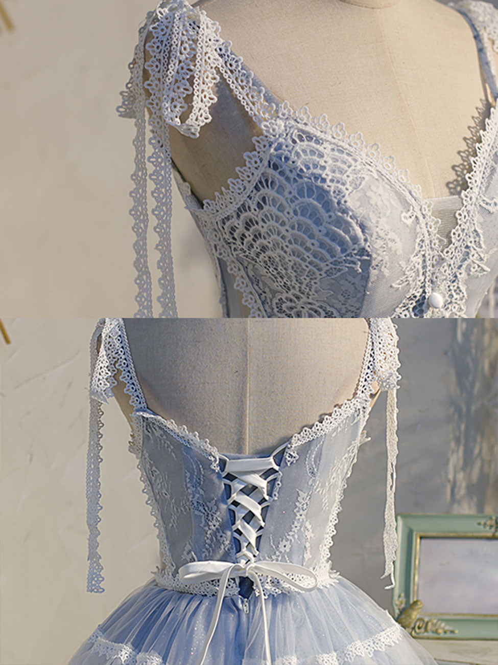 Blue Homecoming Dress A Line Lace V Neck Short Party Cocktail Dress