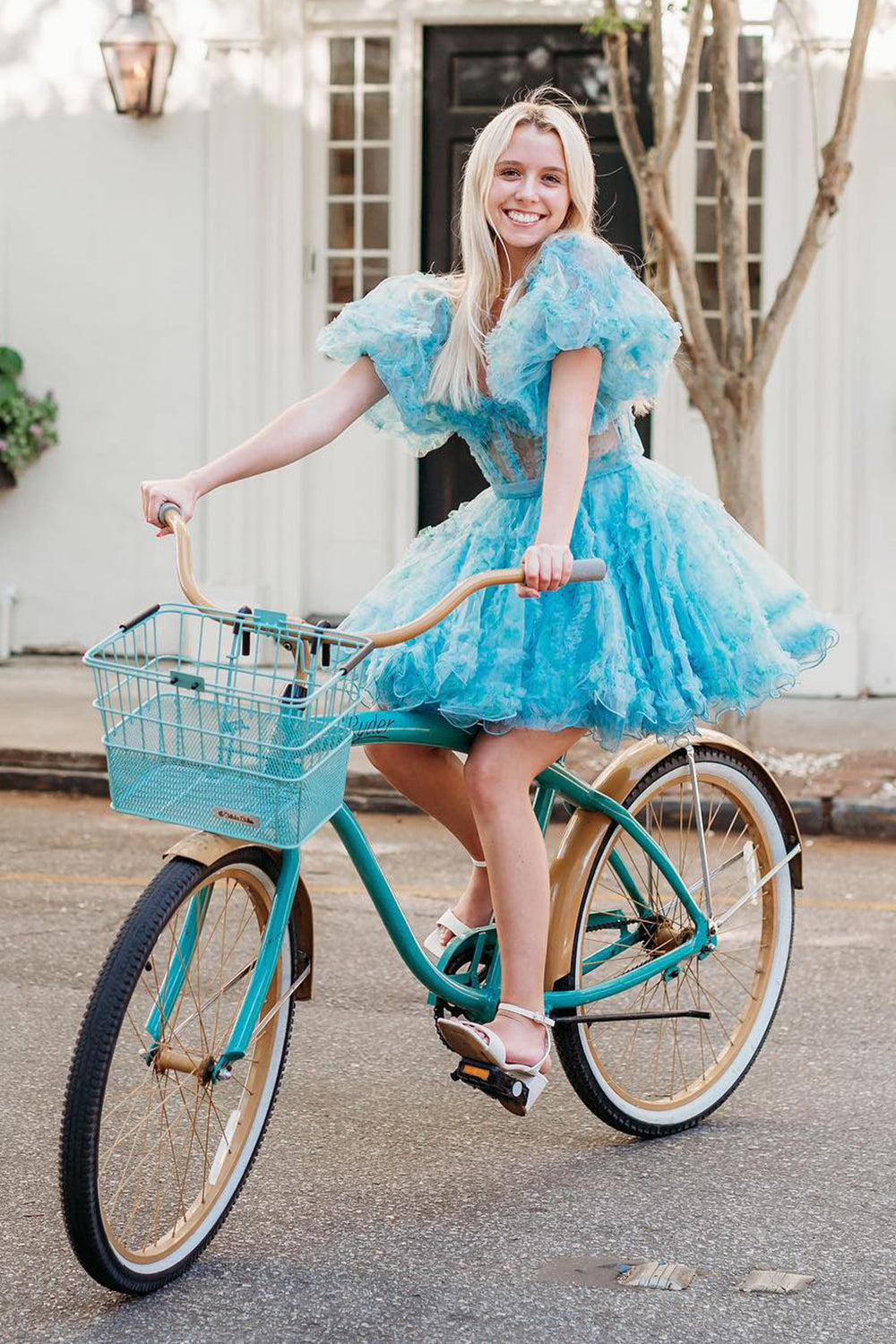 Blue Homecoming Dress Corset Off The Shoulder Floral A-Line Short Cocktail Dresses