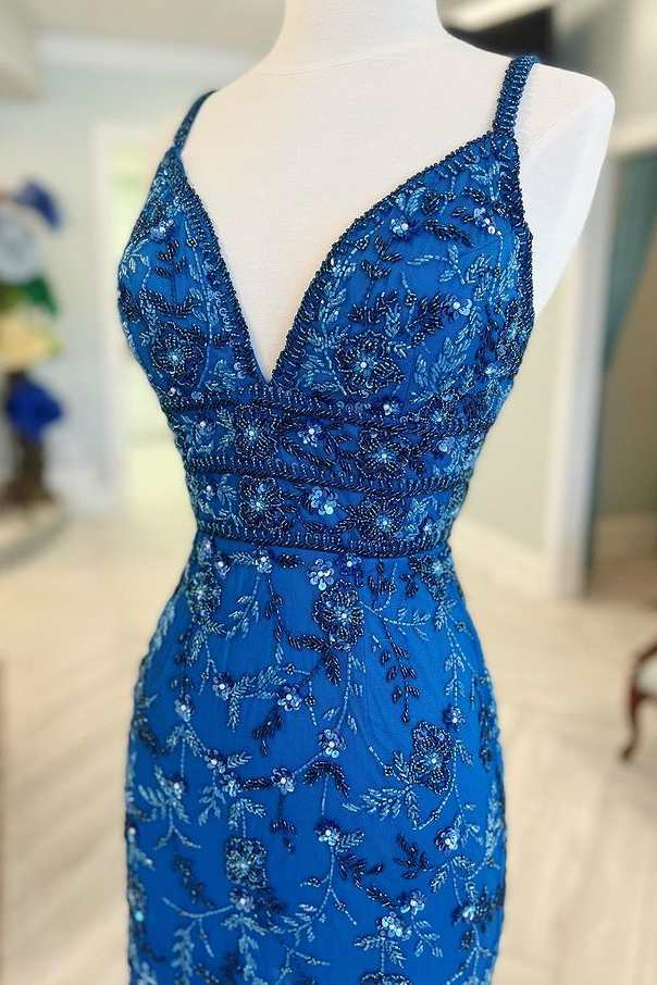 Blue Homecoming Dress Floral Lace Delicate Beading Lace Up Back Short Party Cocktail Dress